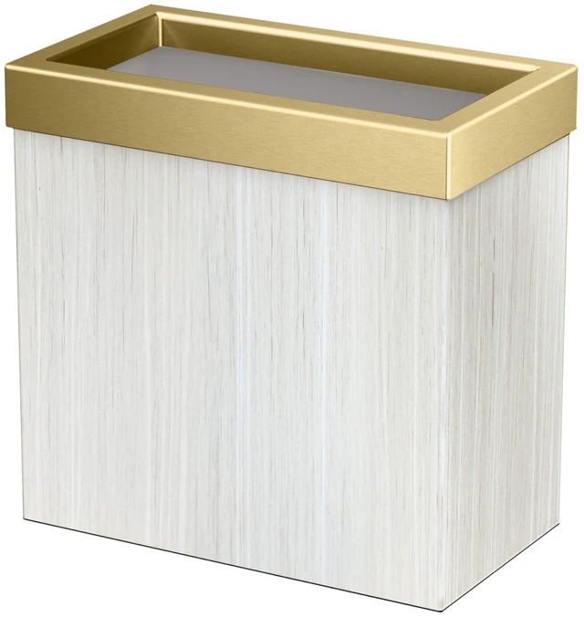 Main image of Modern Rectangle Wastebasket, White Oak/Brushed Brass Lid - Stainless Steel Trash Can with Removable Lid, Leakproof, 3 Gallon Capacity for Bathroom, Bedroom, Kitchen, or Office
