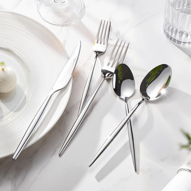 Alt view image 2 of 7 - 18/10 Silverware Set for 8, 40 Piece Stainless Steel Flatware Cutlery Set | Mirror Polished Forks Knives Spoons Utensils, Tableware for Home Kitchen Restaurant Wedding, Dishwasher Safe