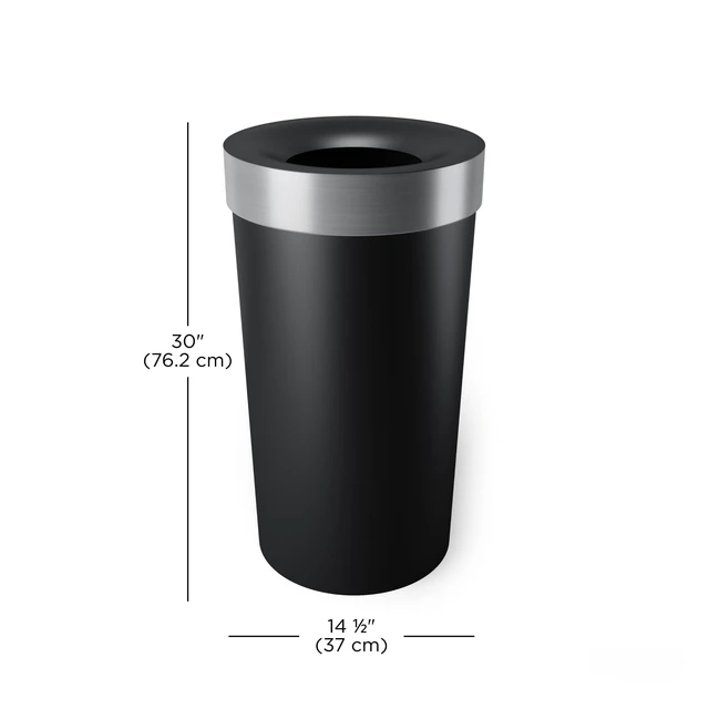 Alt view image 3 of 6 - Vento Kitchen Trash Can, Open Top Bin, 16.5 Gallon, Black/Nickel | Brushed metal accents, bag concealing design, easy wipe clean, fits home and office, durable plastic