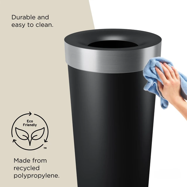 Alt view image 6 of 6 - Vento Kitchen Trash Can, Open Top Bin, 16.5 Gallon, Black/Nickel | Brushed metal accents, bag concealing design, easy wipe clean, fits home and office, durable plastic