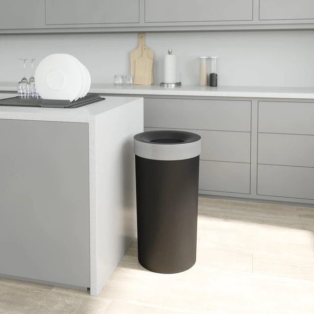 Alt view image 2 of 6 - Vento Kitchen Trash Can, Open Top Bin, 16.5 Gallon, Black/Nickel | Brushed metal accents, bag concealing design, easy wipe clean, fits home and office, durable plastic