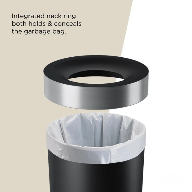 Alt view image 4 of 6 - Vento Kitchen Trash Can, Open Top Bin, 16.5 Gallon, Black/Nickel | Brushed metal accents, bag concealing design, easy wipe clean, fits home and office, durable plastic