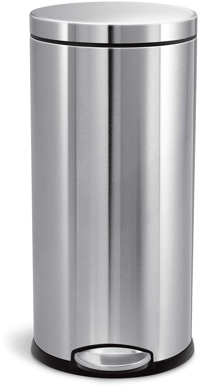 Main image of Round Step Can, 30L / 8 Gallon Kitchen Trash Can, Iconic Round Shape, 150,000-Step Pedal, Lid Shox® Silent Close, Removable Inner Bucket, Brushed Stainless Steel