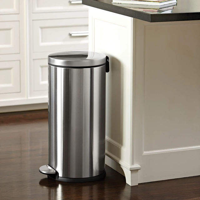 Alt view image 2 of 6 - Round Step Can, 30L / 8 Gallon Kitchen Trash Can, Iconic Round Shape, 150,000-Step Pedal, Lid Shox® Silent Close, Removable Inner Bucket, Brushed Stainless Steel
