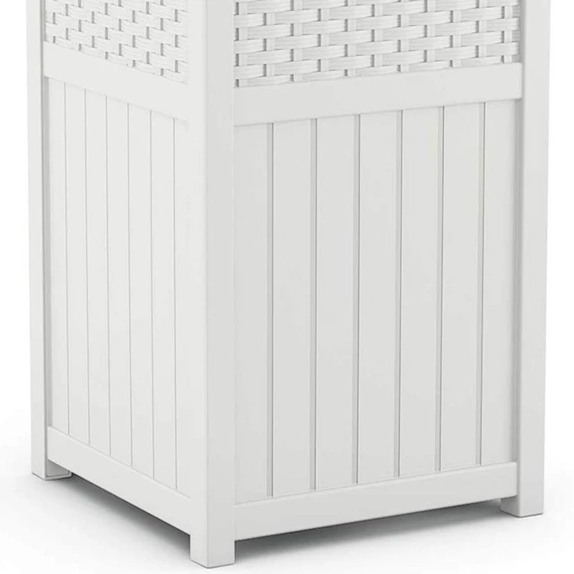 Alt view image 6 of 6 - Hideaway Outdoor Trash Can with Lid - 30 Gallon Trash Can, White, Decorative Wicker-Style Garbage Bin, Weather-Resistant Resin, Fits 30-33 Gallon Bags, Ideal for Patio & Yard, Made in USA