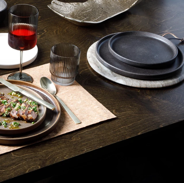 Alt view image 5 of 5 - Pasco 16 Piece (Service for 4) Plates and Bowls Double Bowl Reactive Glaze Dishes Stoneware Ceramic Dinnerware Set - Black