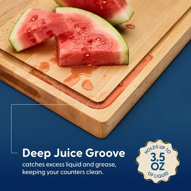 Alt view image 3 of 6 - Winsome Hard Maple Wood Cutting Board, 17x13x1.5 in | Made in USA, Non-Toxic, Edge Grain, Juice Groove & Crackerwell for Charcuterie & Meal Prep, Built-in Handles, Gift Box, 8 lbs