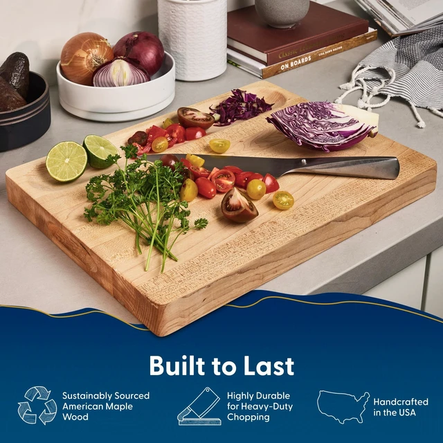 Alt view image 4 of 6 - Winsome Hard Maple Wood Cutting Board, 17x13x1.5 in | Made in USA, Non-Toxic, Edge Grain, Juice Groove & Crackerwell for Charcuterie & Meal Prep, Built-in Handles, Gift Box, 8 lbs