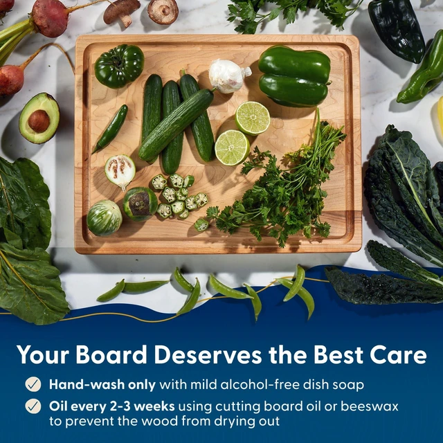 Alt view image 6 of 6 - Winsome Hard Maple Wood Cutting Board, 17x13x1.5 in | Made in USA, Non-Toxic, Edge Grain, Juice Groove & Crackerwell for Charcuterie & Meal Prep, Built-in Handles, Gift Box, 8 lbs