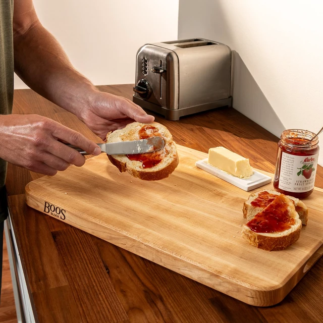 Alt view image 4 of 4 - Chop-N-Slice Series, Maple Cutting Board w/Eased Corners, 1.25" Thick Butcher Block - Wooden Reversible Kitchen Prep Chopping Slab w/Edge Grain Construction, 20" x 14"