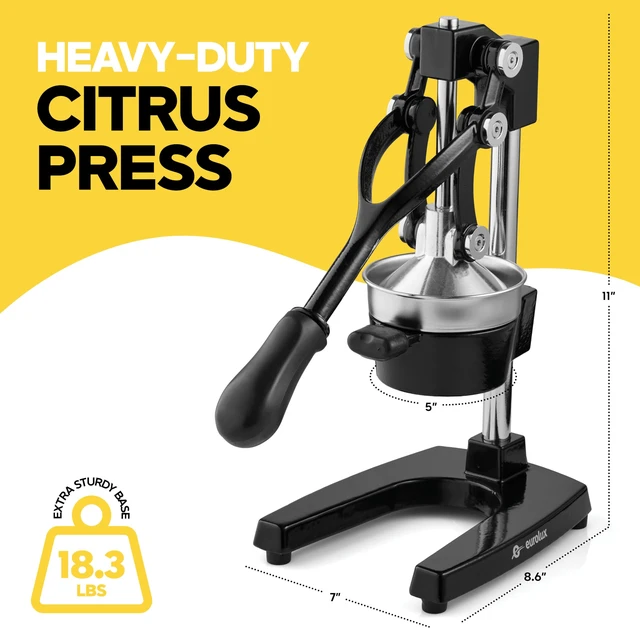 Alt view image 7 of 7 - Ultra-Premium Cast Iron Juicer | Extra-Large, Heavy Duty, Commercial Grade, Stainless Steel Manual Hand Press Citrus Squeezer For Fresh Orange Juice, Pomegranate, Lemon, and Much More (Black)
