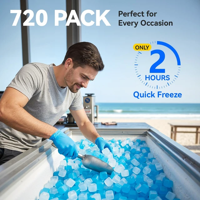 Alt view image 3 of 6 - 720 Pack Reusable Ice Cubes, Refreezable Plastic Ice Cubes | BPA-Free Ice Cubes for Lunch Boxes, Coolers, without Diluting Drinks for Party Hosts & Outdoor Ice Baths Enthusiasts