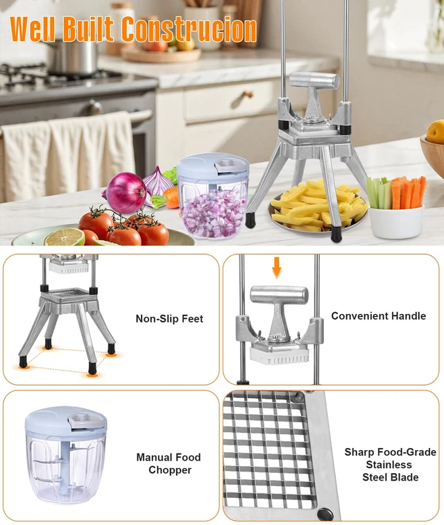 Alt view image 4 of 7 - Commercial Vegetable Chopper & Food Dicer, Heavy Duty Vegetable Cutter with 1/4" & 3/8" Stainless Steel Blades, Manual Onion Potato Pepper Dicer for Restaurant Kitchen Food Prep