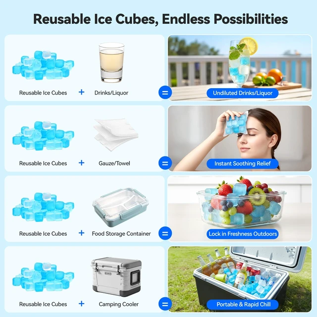 Alt view image 4 of 6 - 720 Pack Reusable Ice Cubes, Refreezable Plastic Ice Cubes | BPA-Free Ice Cubes for Lunch Boxes, Coolers, without Diluting Drinks for Party Hosts & Outdoor Ice Baths Enthusiasts