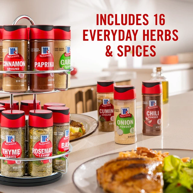 Alt view image 2 of 7 - Spice Rack, Two Tier Chrome, Featuring 16 Herbs & Spices for Everyday Cooking, Great Gift for Housewarming, Wedding & Bridal Shower, 26.09 oz