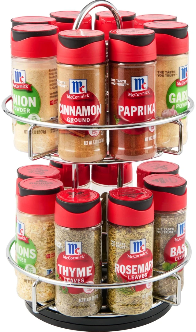 Main image of Spice Rack, Two Tier Chrome, Featuring 16 Herbs & Spices for Everyday Cooking, Great Gift for Housewarming, Wedding & Bridal Shower, 26.09 oz