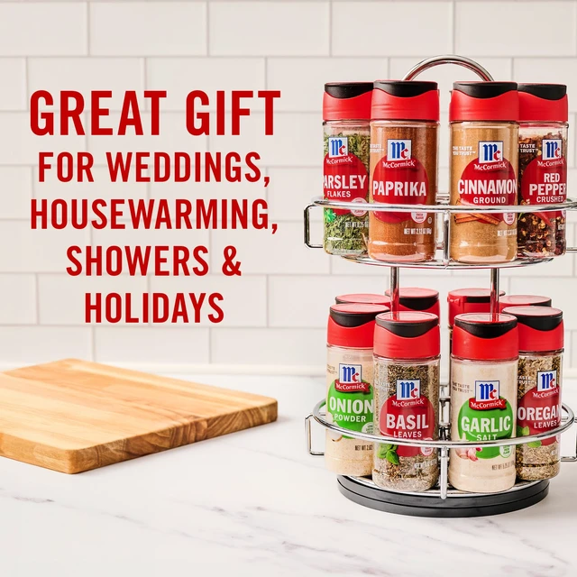 Alt view image 4 of 7 - Spice Rack, Two Tier Chrome, Featuring 16 Herbs & Spices for Everyday Cooking, Great Gift for Housewarming, Wedding & Bridal Shower, 26.09 oz