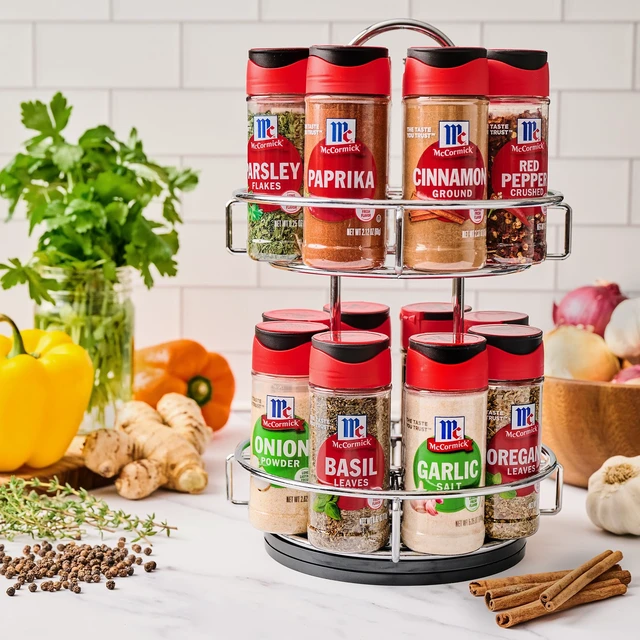 Alt view image 7 of 7 - Spice Rack, Two Tier Chrome, Featuring 16 Herbs & Spices for Everyday Cooking, Great Gift for Housewarming, Wedding & Bridal Shower, 26.09 oz