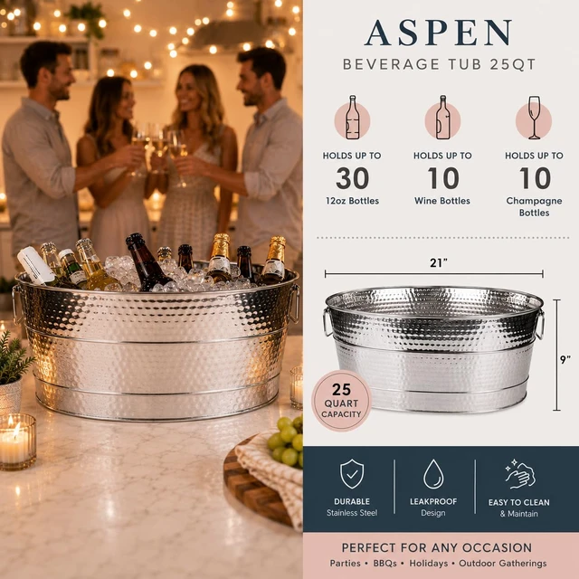 Alt view image 3 of 7 - Heavy-Duty Stainless Steel Beverage Tub for Parties, Large, Oval | Large ice bucket for parties that holds beer, wine and champagne. stainless steel drink cooler for entertaining.