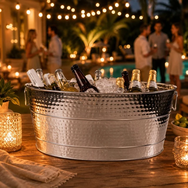 Alt view image 4 of 7 - Heavy-Duty Stainless Steel Beverage Tub for Parties, Large, Oval | Large ice bucket for parties that holds beer, wine and champagne. stainless steel drink cooler for entertaining.