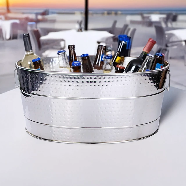 Alt view image 5 of 7 - Heavy-Duty Stainless Steel Beverage Tub for Parties, Large, Oval | Large ice bucket for parties that holds beer, wine and champagne. stainless steel drink cooler for entertaining.