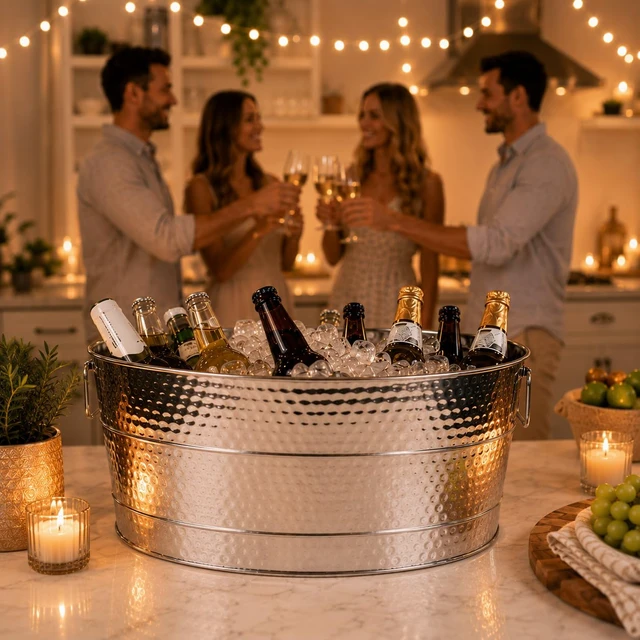 Alt view image 6 of 7 - Heavy-Duty Stainless Steel Beverage Tub for Parties, Large, Oval | Large ice bucket for parties that holds beer, wine and champagne. stainless steel drink cooler for entertaining.