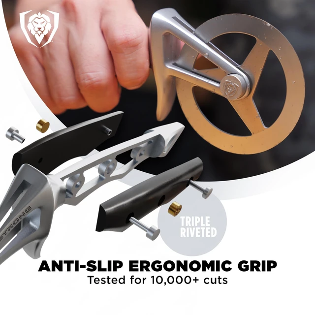 Alt view image 4 of 6 - Orbit Razor Pizza Cutter Wheel - 304 Stainless Steel | Tri-spoke Rotary Wheel - G-10 Handle - For Homemade Pizza - Flatbread - Pastry - Sheath Included - Quesadillas and Dough