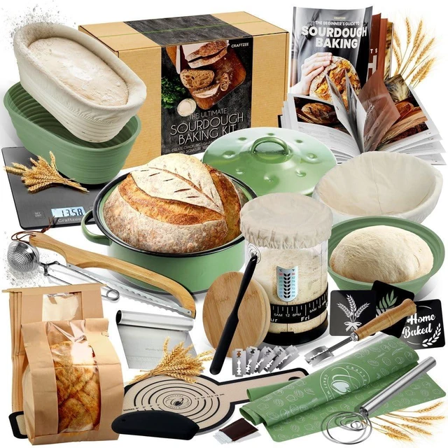 Main image of All-Inclusive Sourdough Starter Kit with Pot, 34 Oz Starter Jar, 4 Banneton Bread Proofing Baskets, Scraper, Scale, Sourdough Bread Baking Supplies, Beginner Guide & Recipes
