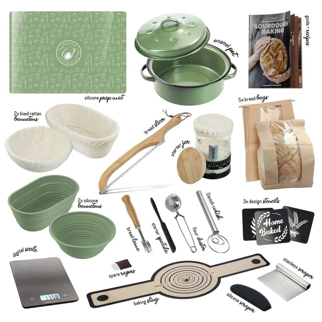 Alt view image 2 of 7 - All-Inclusive Sourdough Starter Kit with Pot, 34 Oz Starter Jar, 4 Banneton Bread Proofing Baskets, Scraper, Scale, Sourdough Bread Baking Supplies, Beginner Guide & Recipes