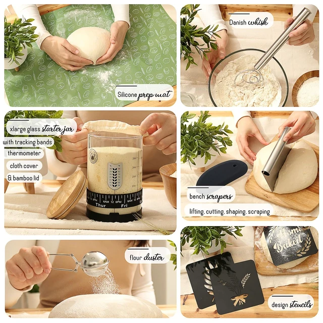 Alt view image 3 of 7 - All-Inclusive Sourdough Starter Kit with Pot, 34 Oz Starter Jar, 4 Banneton Bread Proofing Baskets, Scraper, Scale, Sourdough Bread Baking Supplies, Beginner Guide & Recipes