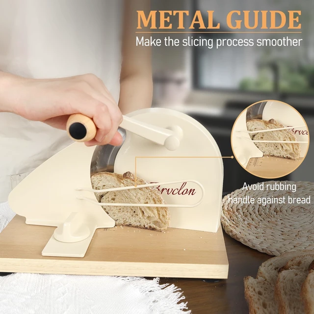 Alt view image 3 of 7 - Manual Bread Slicer for Homemade Sourdough,Adjustable Thickness,Hand Crank Bread Slicer with Stainless Steel Blade, Aluminum Alloy Frame & Solid Wood Base,Comes with 10 Bread Bags
