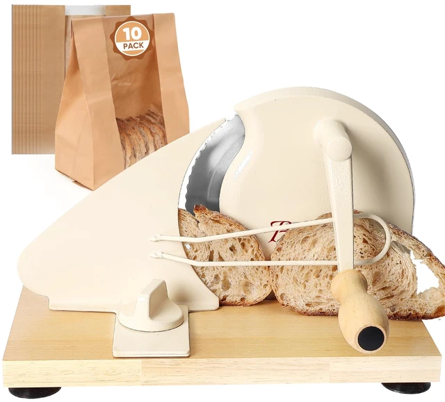 Main image of Manual Bread Slicer for Homemade Sourdough,Adjustable Thickness,Hand Crank Bread Slicer with Stainless Steel Blade, Aluminum Alloy Frame & Solid Wood Base,Comes with 10 Bread Bags