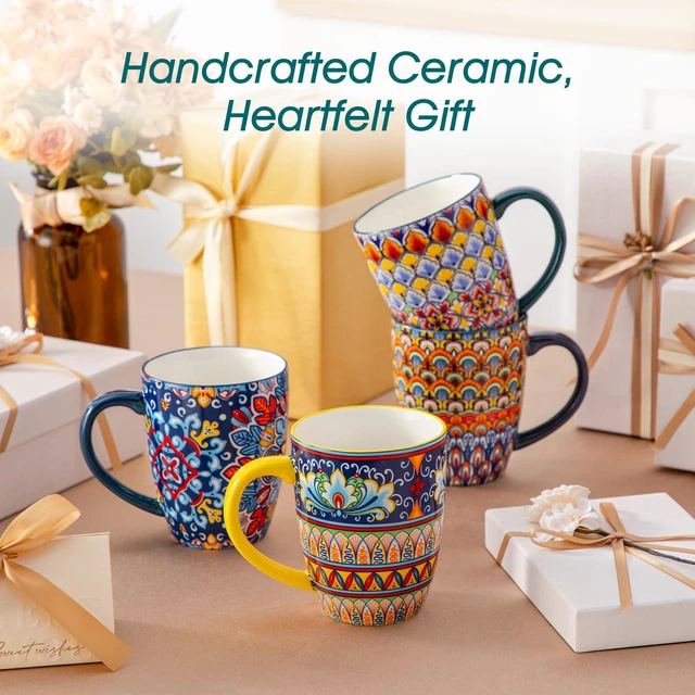Alt view image 7 of 7 - SIMI 16 oz Large Coffee Mugs Set of 6, Ceramic Cups with Handle | Bohemian Mug, Ideal for Coffee, Latte, Tea, Cappuccino and Hot Chocolate, Dishwasher Microwave Safe for Daily Use Gift Set