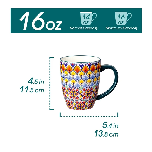 Alt view image 2 of 7 - SIMI 16 oz Large Coffee Mugs Set of 6, Ceramic Cups with Handle | Bohemian Mug, Ideal for Coffee, Latte, Tea, Cappuccino and Hot Chocolate, Dishwasher Microwave Safe for Daily Use Gift Set