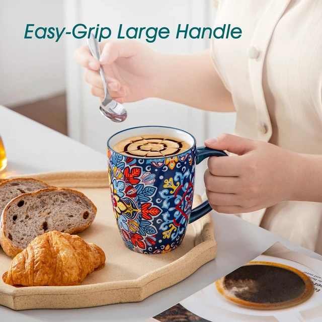 Alt view image 5 of 7 - SIMI 16 oz Large Coffee Mugs Set of 6, Ceramic Cups with Handle | Bohemian Mug, Ideal for Coffee, Latte, Tea, Cappuccino and Hot Chocolate, Dishwasher Microwave Safe for Daily Use Gift Set