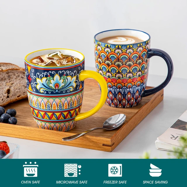 Alt view image 3 of 7 - SIMI 16 oz Large Coffee Mugs Set of 6, Ceramic Cups with Handle | Bohemian Mug, Ideal for Coffee, Latte, Tea, Cappuccino and Hot Chocolate, Dishwasher Microwave Safe for Daily Use Gift Set