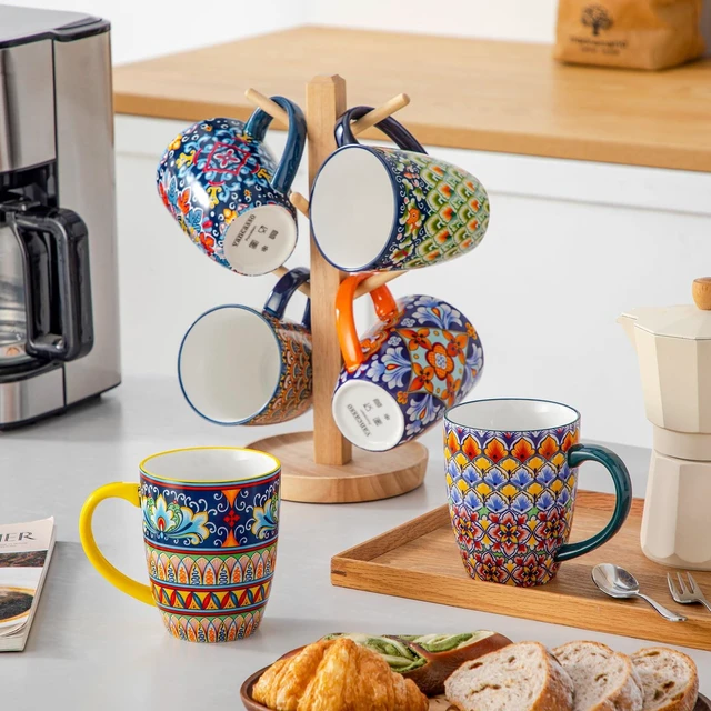 Alt view image 6 of 7 - SIMI 16 oz Large Coffee Mugs Set of 6, Ceramic Cups with Handle | Bohemian Mug, Ideal for Coffee, Latte, Tea, Cappuccino and Hot Chocolate, Dishwasher Microwave Safe for Daily Use Gift Set