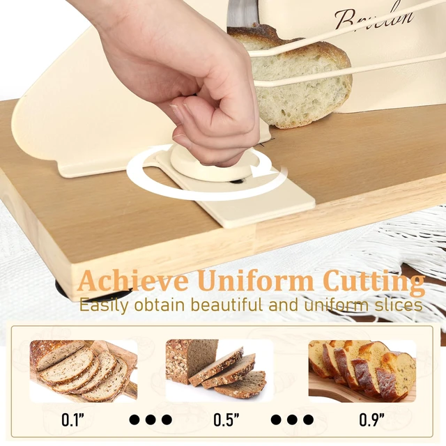 Alt view image 2 of 7 - Manual Bread Slicer for Homemade Sourdough,Adjustable Thickness,Hand Crank Bread Slicer with Stainless Steel Blade, Aluminum Alloy Frame & Solid Wood Base,Comes with 10 Bread Bags