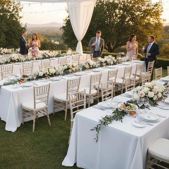 Alt view image 2 of 7 - 8 Pack White Table Cloths 70x120 Inch for 6-8 Ft Rectangle Tables | Stain & Wrinkle Resistant, Washable Polyester Covers for Wedding Party Dining Banquet Event Catering Reception