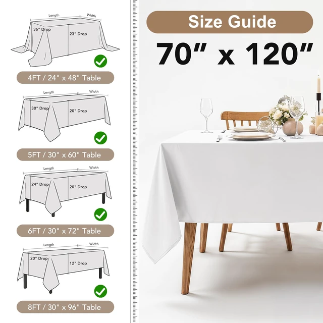 Alt view image 4 of 7 - 8 Pack White Table Cloths 70x120 Inch for 6-8 Ft Rectangle Tables | Stain & Wrinkle Resistant, Washable Polyester Covers for Wedding Party Dining Banquet Event Catering Reception