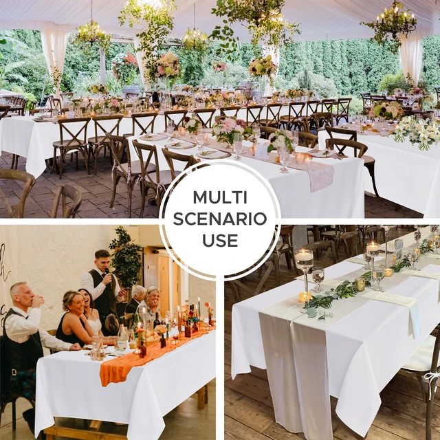 Alt view image 6 of 7 - 8 Pack White Table Cloths 70x120 Inch for 6-8 Ft Rectangle Tables | Stain & Wrinkle Resistant, Washable Polyester Covers for Wedding Party Dining Banquet Event Catering Reception
