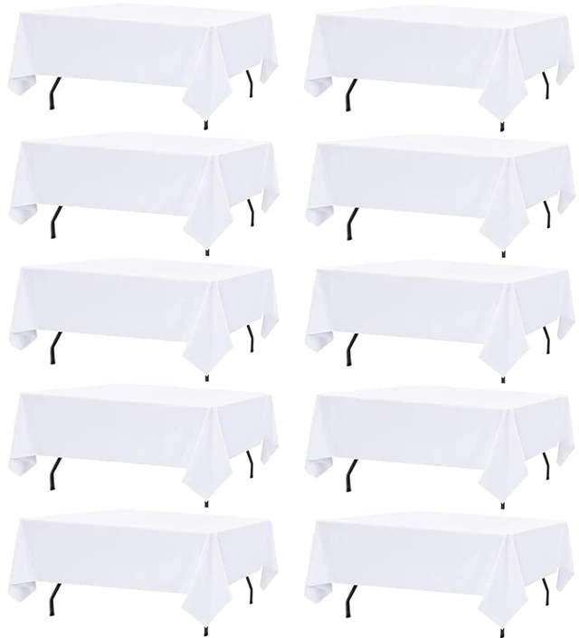 Main image of 10 Pack White Table Cloth Rectangle Table Cloths for 8 Foot Rectangle Tables 60 X 126 Inch Washable Polyester Table Covers, Reusable & Wrinkle Resistant for Weddings, Parties, Events, and Everyday Use