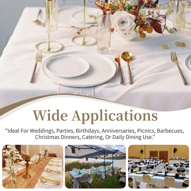 Alt view image 4 of 6 - 10 Pack White Table Cloth Rectangle Table Cloths for 8 Foot Rectangle Tables 60 X 126 Inch Washable Polyester Table Covers, Reusable & Wrinkle Resistant for Weddings, Parties, Events, and Everyday Use