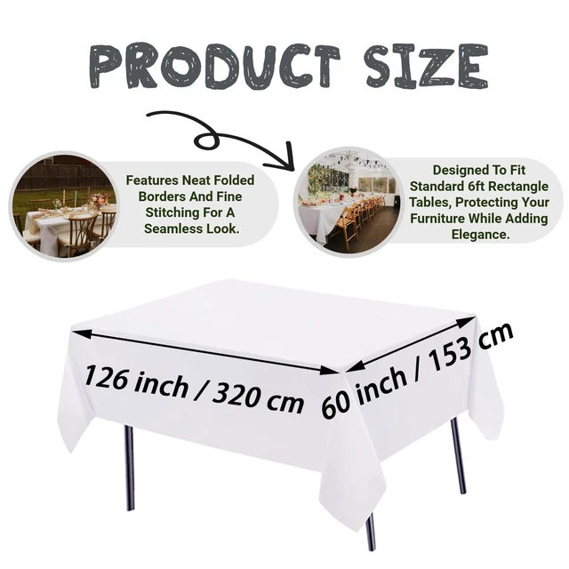 Alt view image 5 of 6 - 10 Pack White Table Cloth Rectangle Table Cloths for 8 Foot Rectangle Tables 60 X 126 Inch Washable Polyester Table Covers, Reusable & Wrinkle Resistant for Weddings, Parties, Events, and Everyday Use