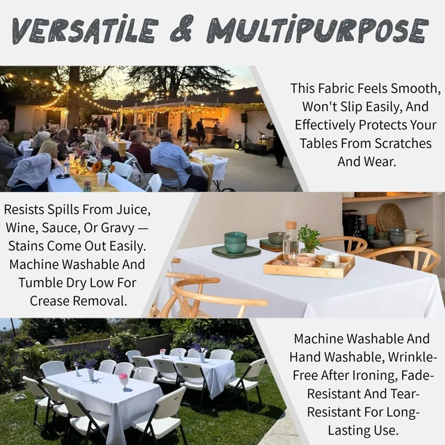 Alt view image 6 of 6 - 10 Pack White Table Cloth Rectangle Table Cloths for 8 Foot Rectangle Tables 60 X 126 Inch Washable Polyester Table Covers, Reusable & Wrinkle Resistant for Weddings, Parties, Events, and Everyday Use