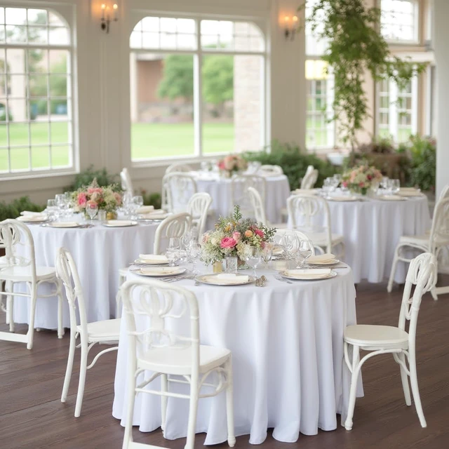 Alt view image 2 of 7 - White Round Tablecloth 90 Inch Fit 30-72 Inch Tables, 8 Pack | Circle Polyester Fabric Table cloth for Wedding Party Reception Banquet Birthday, Washable Formal Covers