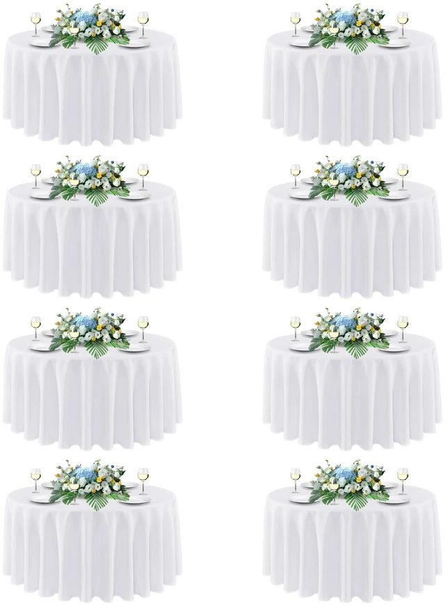 Main image of White Round Tablecloth 90 Inch Fit 30-72 Inch Tables, 8 Pack | Circle Polyester Fabric Table cloth for Wedding Party Reception Banquet Birthday, Washable Formal Covers