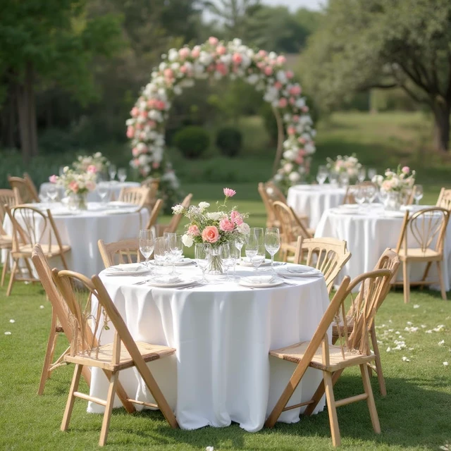 Alt view image 3 of 7 - White Round Tablecloth 90 Inch Fit 30-72 Inch Tables, 8 Pack | Circle Polyester Fabric Table cloth for Wedding Party Reception Banquet Birthday, Washable Formal Covers