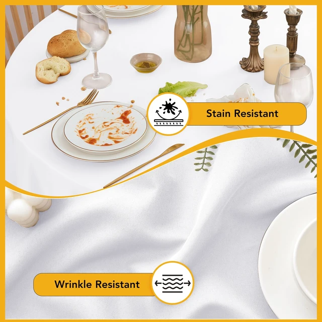 Alt view image 3 of 7 - 6-Pack White Round Tablecloths, 120 in, for 5-6 Ft Round Tables | Stain-Resistant Polyester - Washable Table Covers for Weddings, Banquets, Birthday Parties, Events
