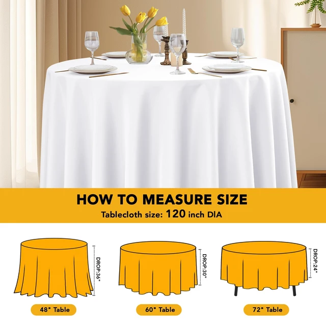 Alt view image 6 of 7 - 6-Pack White Round Tablecloths, 120 in, for 5-6 Ft Round Tables | Stain-Resistant Polyester - Washable Table Covers for Weddings, Banquets, Birthday Parties, Events